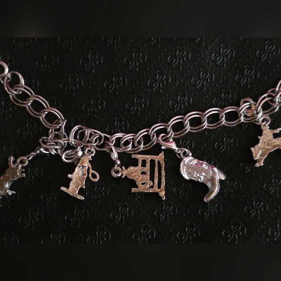Vintage Silver Western Charm Bracelet Cowboy Boot Rodeo - Picture 2 of 9